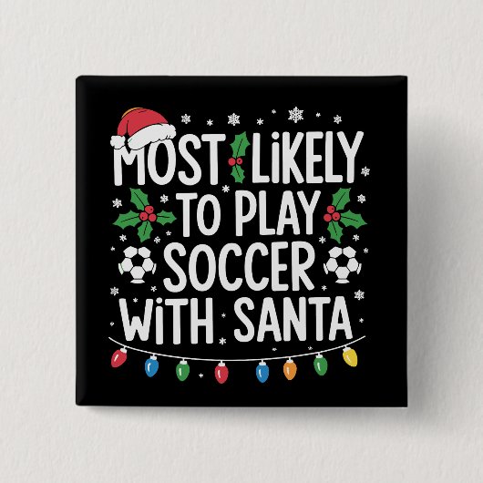 サンタとサッカーする一家のクリスマス 缶バッジ (正面)