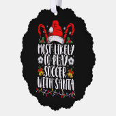 サンタとサッカーする家族のクリスマス オーナメントカード (左)