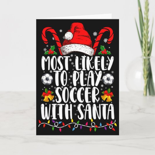 サンタとサッカーする家族のクリスマス カード (正面)