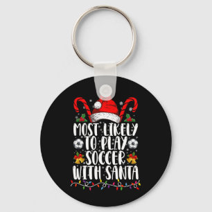 サンタとサッカーする家族のクリスマス キーホルダー