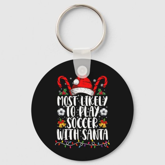 サンタとサッカーする家族のクリスマス キーホルダー (正面)