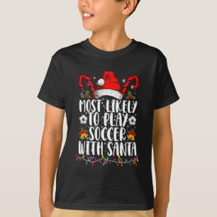 サンタとサッカーする家族のクリスマス Tシャツ