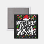サンタとサッカーする確率が最も高い 面白いクリスマス マグネット (正面/裏面)