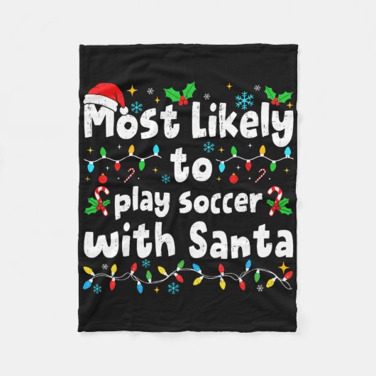サンタとサッカーをする可能性大 クリスマスマ フリースブランケット (正面)