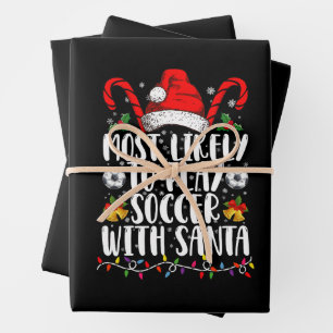 サンタとサッカーをする可能性大 ファミリー向けクリスマス ラッピングペーパーシート