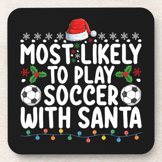 サンタとサッカーをする確率が最も高い クリスマス コースター (正面)