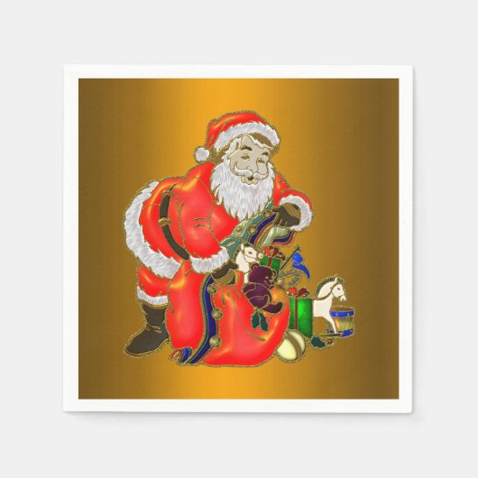 サンタとサックのおもちゃでいっぱいのクリスマス スタンダードカクテルナプキン (正面)