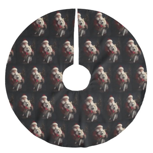 サンタとサモイドサンタフェスティバルクリスマス ブラッシュドポリエステルツリースカート (正面)