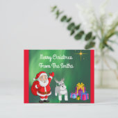 サンタとシュナウザーのカスタムクリスマスハガキ ポストカード (スタンド正面)