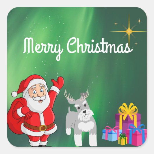サンタとシュナウザーのカスタムクリスマス スクエアシール (正面)