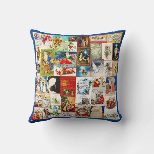 サンタとシーンのヴィンテージクリスマスコラージュ クッション (裏面)