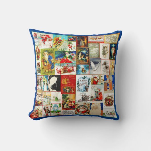 サンタとシーンのヴィンテージクリスマスコラージュ クッション (正面)