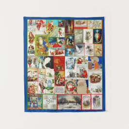 サンタとシーンのヴィンテージクリスマスコラージュ タペストリー