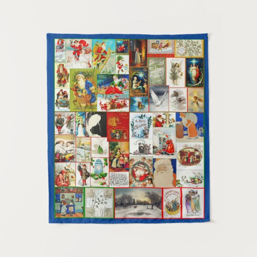 サンタとシーンのヴィンテージクリスマスコラージュ タペストリー (正面)
