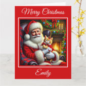 サンタとジンジャーの子猫の赤い弓 カード (黄色い花)