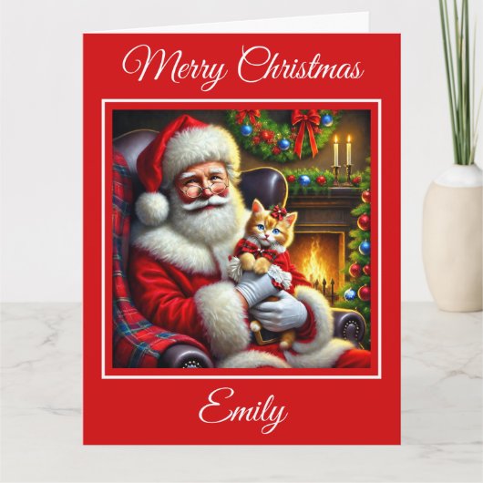 サンタとジンジャーの子猫の赤い弓 カード (正面)