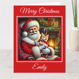 サンタとジンジャーの子猫の赤い弓 カード