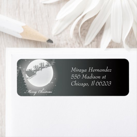 サンタとスリーの月の上のクリスマスラベル ラベル (インサイチュ)