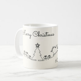 サンタとソリのクリスマス ライン ドローイング コーヒーマグカップ