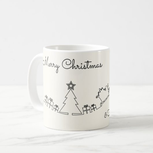 サンタとソリのクリスマス ライン ドローイング コーヒーマグカップ (正面左)