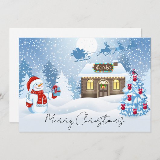 サンタとソリの冬のシーン シーズンカード (正面/裏面)