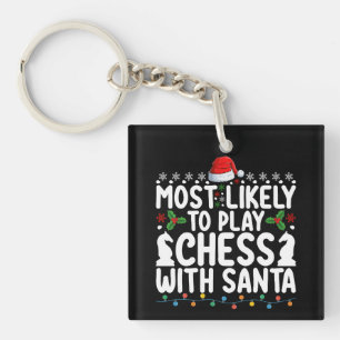 サンタとチェスをする可能性が最も高いクリスマス キーホルダー
