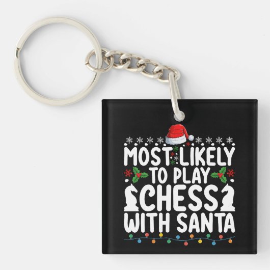 サンタとチェスをする可能性が最も高いクリスマス キーホルダー (正面)