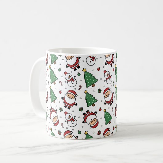 サンタとツリーと雪だるまのクリスマスマグ コーヒーマグカップ (正面左)