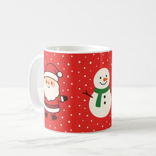 サンタとツリーと雪だるまのクリスマスマグ コーヒーマグカップ (正面左)