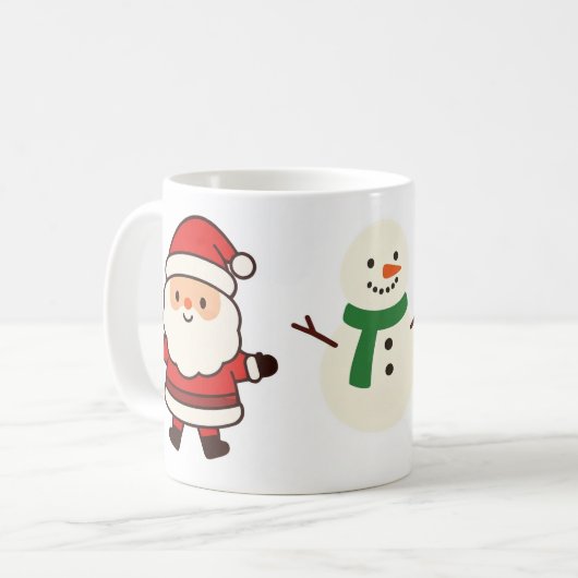 サンタとツリーと雪だるまのクリスマスマグ コーヒーマグカップ (正面左)