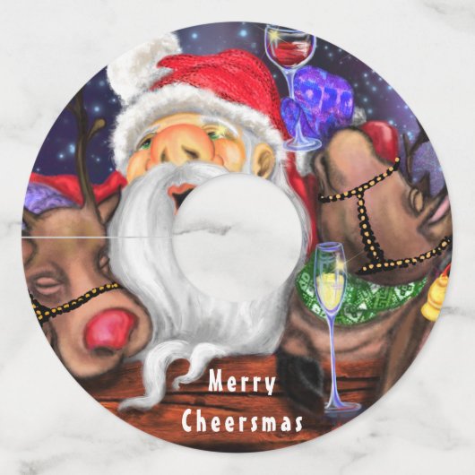 サンタとトナカイおもしろいズクリスマスワイングラスラベル ワイングラスタグ (正面)