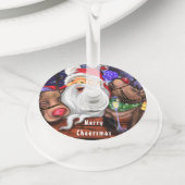 サンタとトナカイおもしろいズクリスマスワイングラスラベル ワイングラスタグ (クローズアップ)