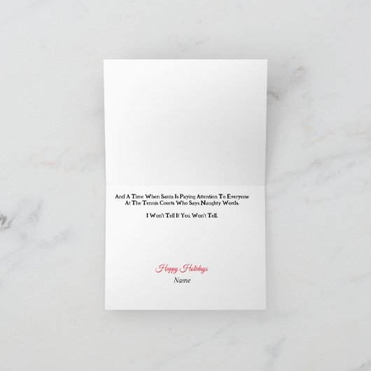 サンタとトナカイおもしろいテニスクリスマスカード カード (内部)