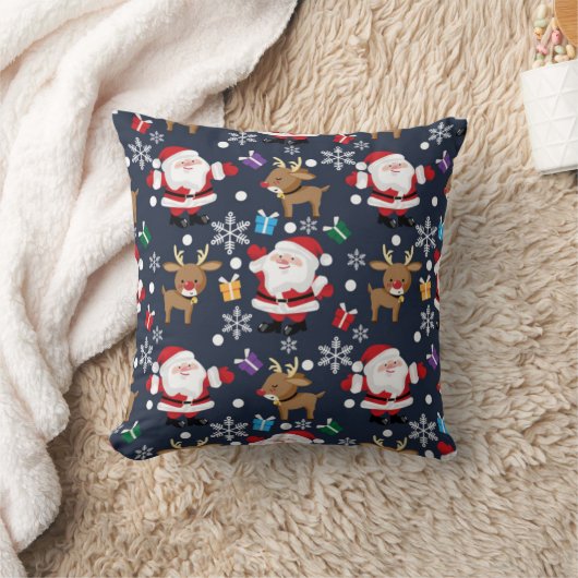 サンタとトナカイお気に入りのの柄 クッション (ブランケット)