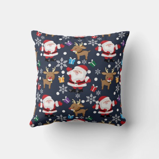 サンタとトナカイお気に入りのの柄 クッション (裏面)