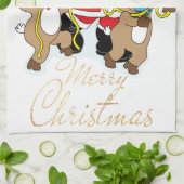 サンタとトナカイがクリスマスを祝う キッチンタオル (折り畳み)