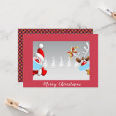 サンタとトナカイがコロナマスククリスマスを着て カード (正面/裏面インサイチュ)