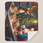 サンタとトナカイがジンジャーパンの家を作る シェルパブランケット (正面)