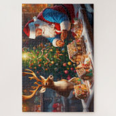 サンタとトナカイがジンジャーパンの家を作る ジグソーパズル (縦)