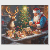 サンタとトナカイがジンジャーパンの家を作る ラッピングペーパー (フラット)