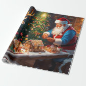 サンタとトナカイがジンジャーパンの家を作る ラッピングペーパー (アンロールド)