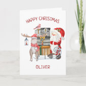 サンタとトナカイとソリパーソナライズされたの子供 シーズンカード (正面)