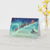 サンタとトナカイとメリークリスマス。 カード (黄色い花)