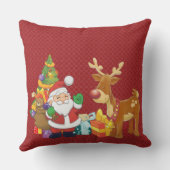 サンタとトナカイによるクリスマスツリーとプレゼント クッション (裏面)