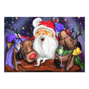 サンタとトナカイのおもしろいクリスマスのポスター フォトプリント