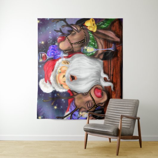 サンタとトナカイのおもしろいクリスマスタペストリー タペストリー (インサイチュ)