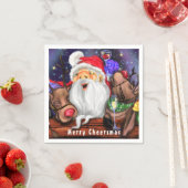 サンタとトナカイのおもしろいクリスマスナプキン スタンダードカクテルナプキン (インサイチュ)