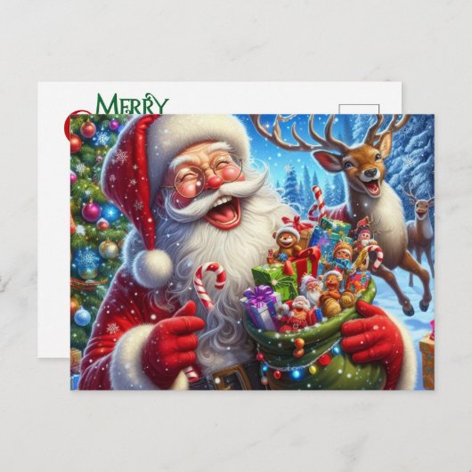 サンタとトナカイのはがき シーズンポストカード (正面/裏面)