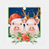 サンタとトナカイのカップルかわいいクリスマスピッグ メタルオーナメント (裏面)