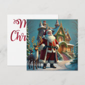 サンタとトナカイのクリスマスグリーティングカード (正面/裏面)